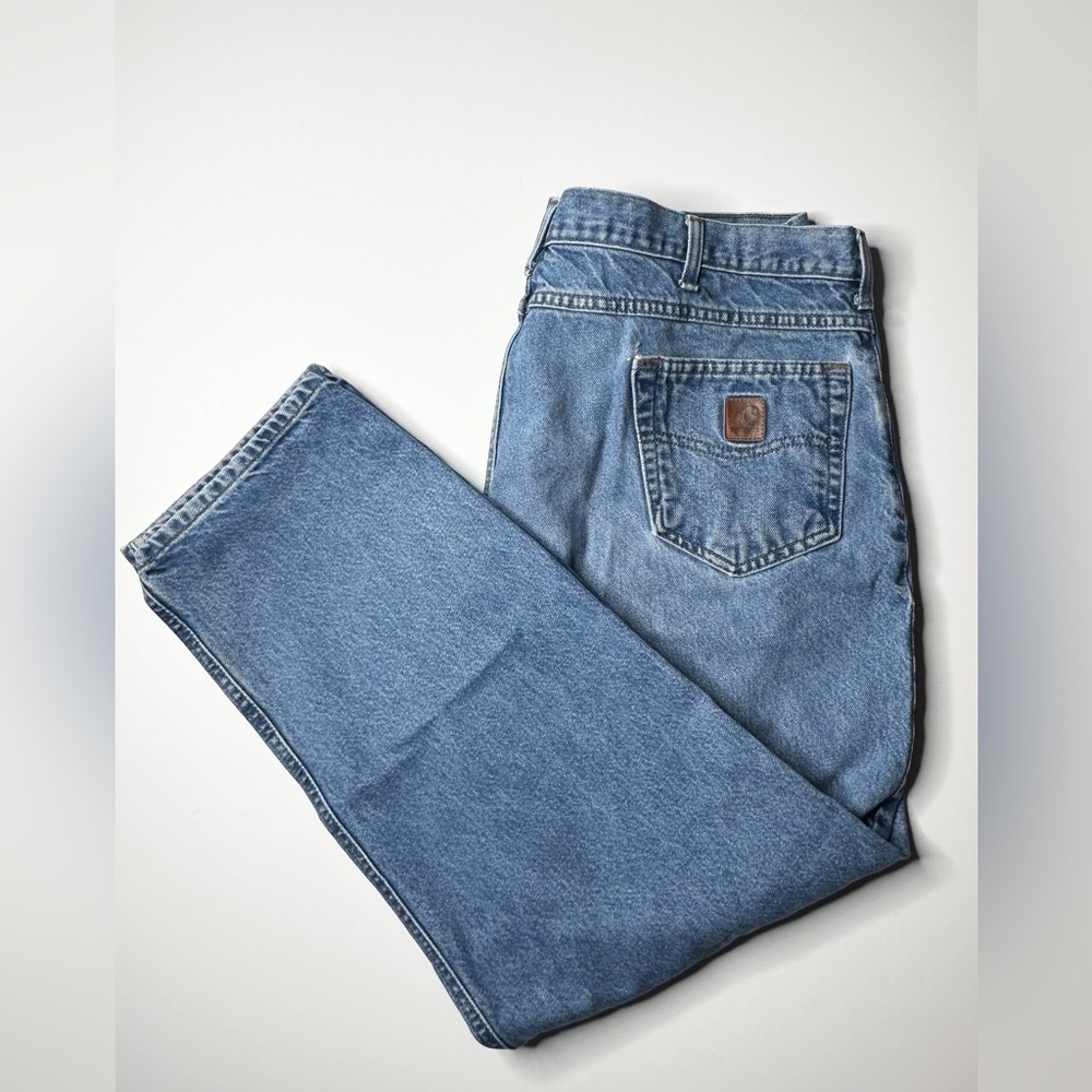 Mens Carhartt Blue Jeans Size 42x30 Relaxed Fit Pants B17 STW Workwear